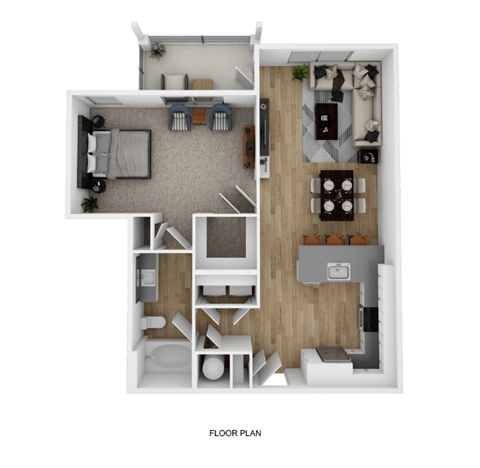 Floor plan for 1 bed, 1 bath, 819 sqft